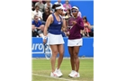 BIRMINGHAM, ENGLAND - JUNE 15:  Raquel Kops-Jones and Abigail Spears (L) of the United States confer during the Doubles Final during Day Seven of the Aegon Classic at Edgbaston Priory Club on June 15, 2014 in Birmingham, England.  (Photo by Tom Dulat/Getty Images)